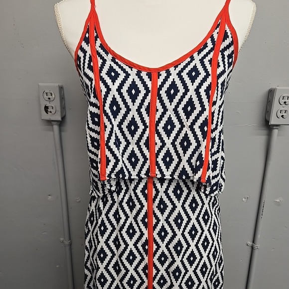 THML Dress Women's Small Navy‎ White Tribal Print Maxi Sleeveless Boho Orange - Picture 2 of 11